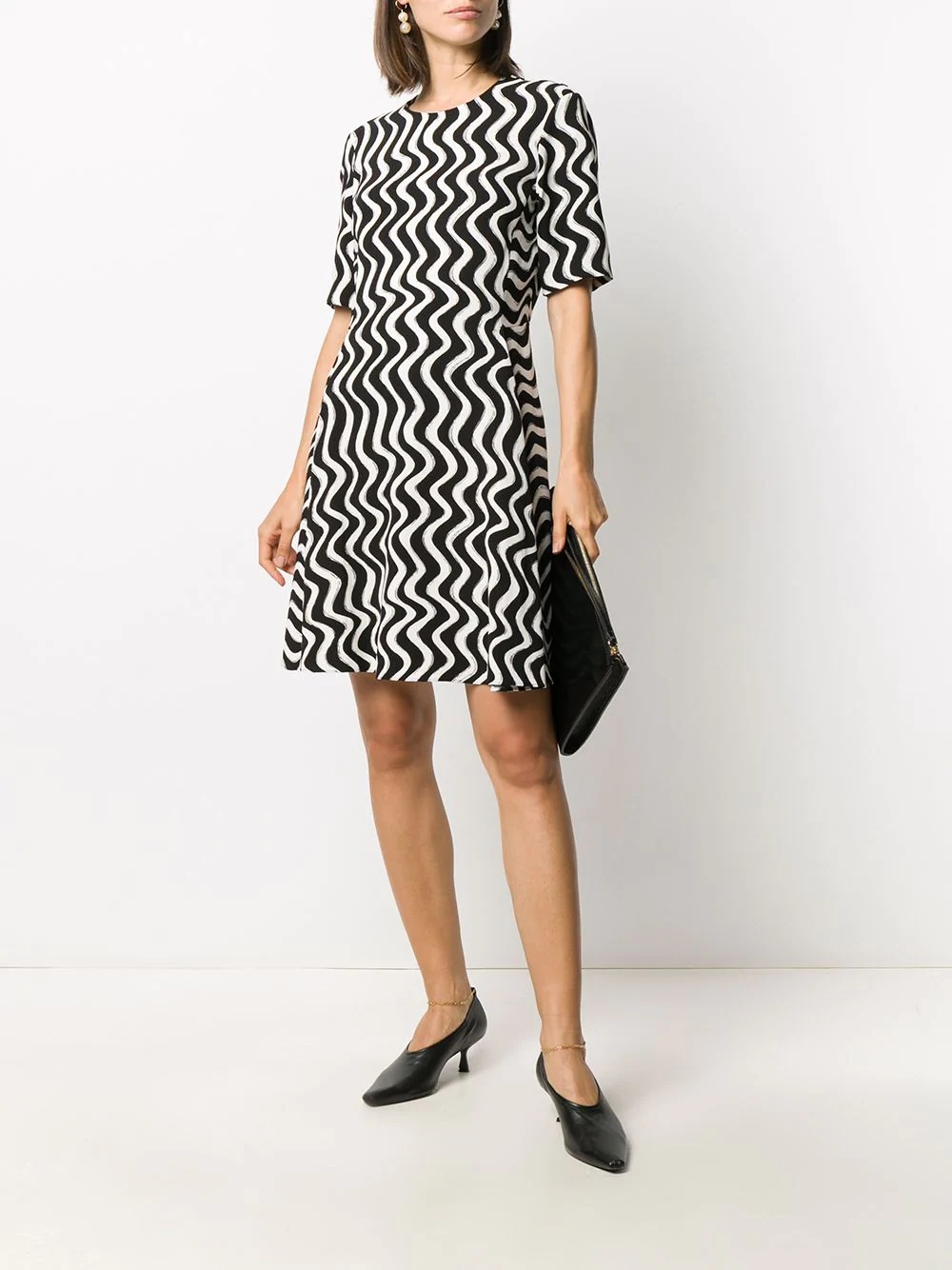 wave print short-sleeve dress - 2