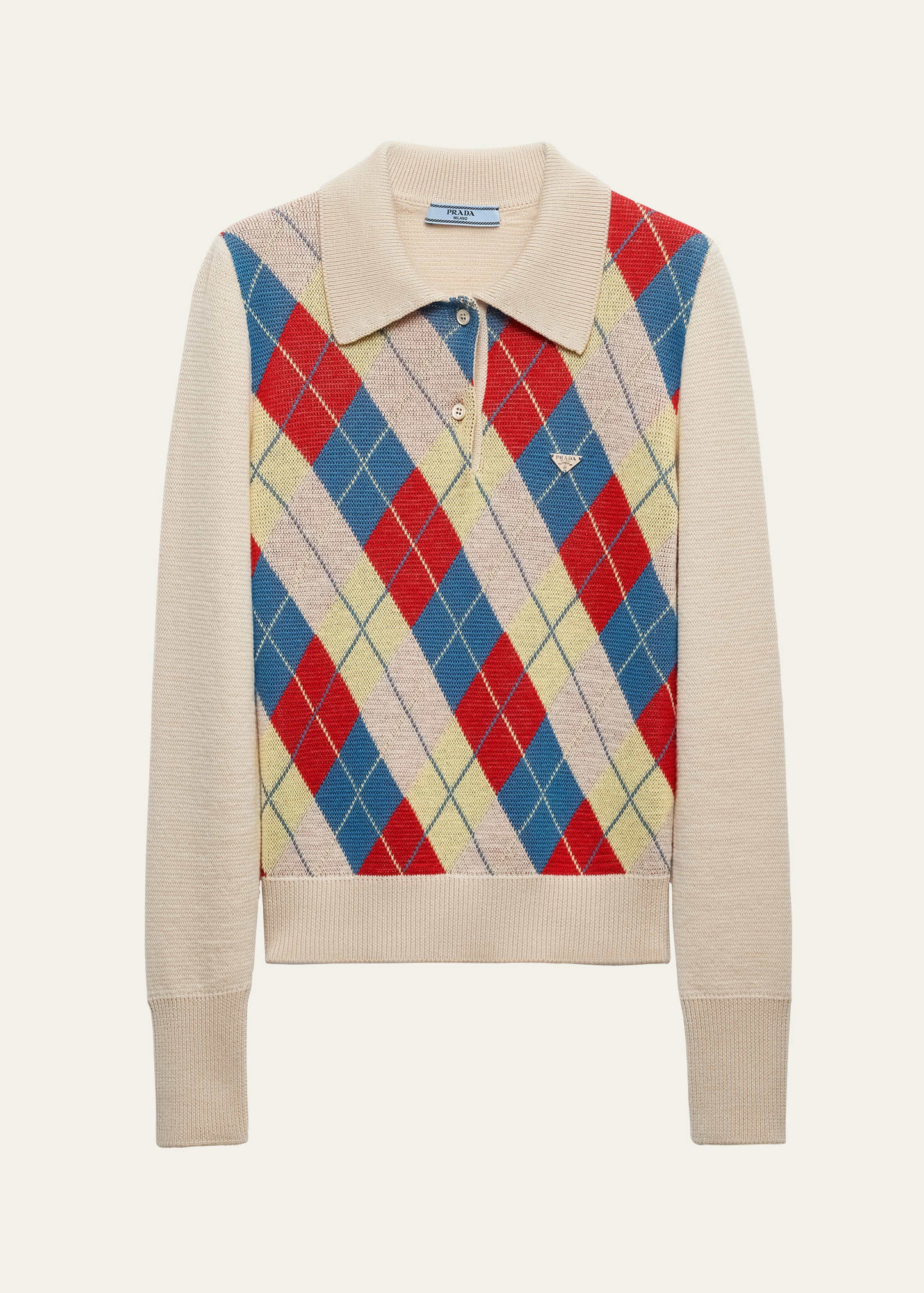 Jacquard Argyle Polo Wool Sweater - 1