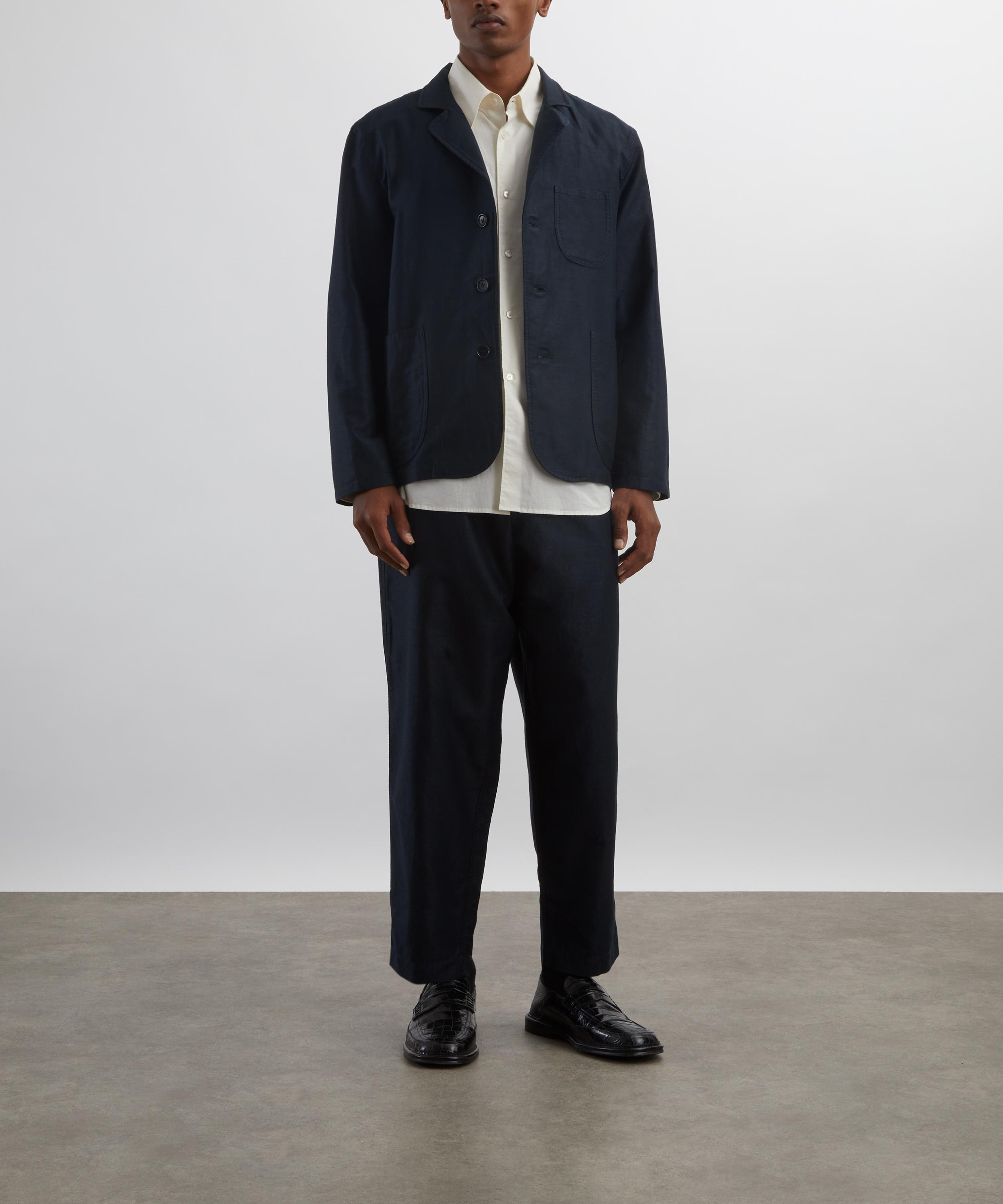 Navy Alva Cotton-Linen Moleskin Trousers - 2