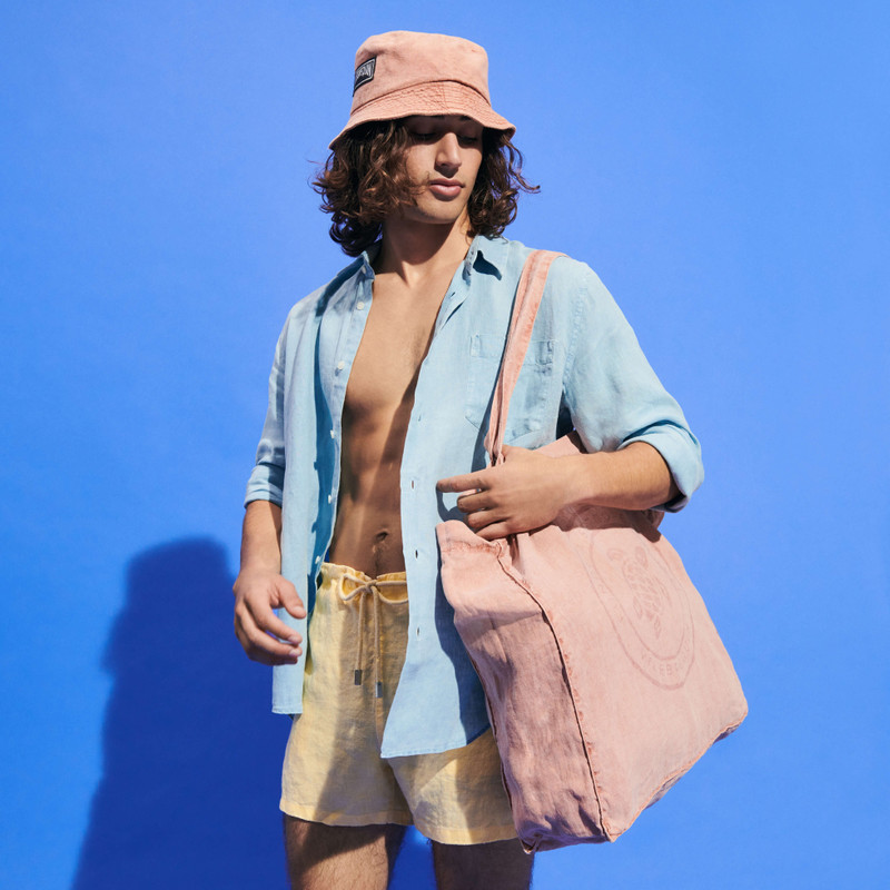 Vilebrequin Linen Turtle Unisex Tote Bag Mineral Dye outlook