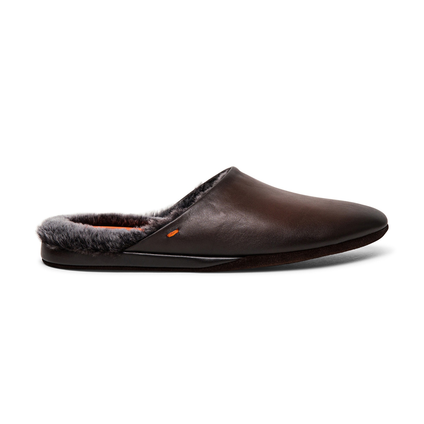 Men’s polished brown leather slipper - 1