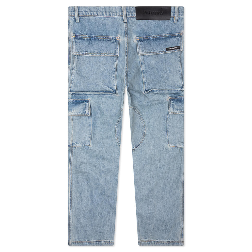 DENIM LOGO CARGO PANTS - LIGHT WASH - 2