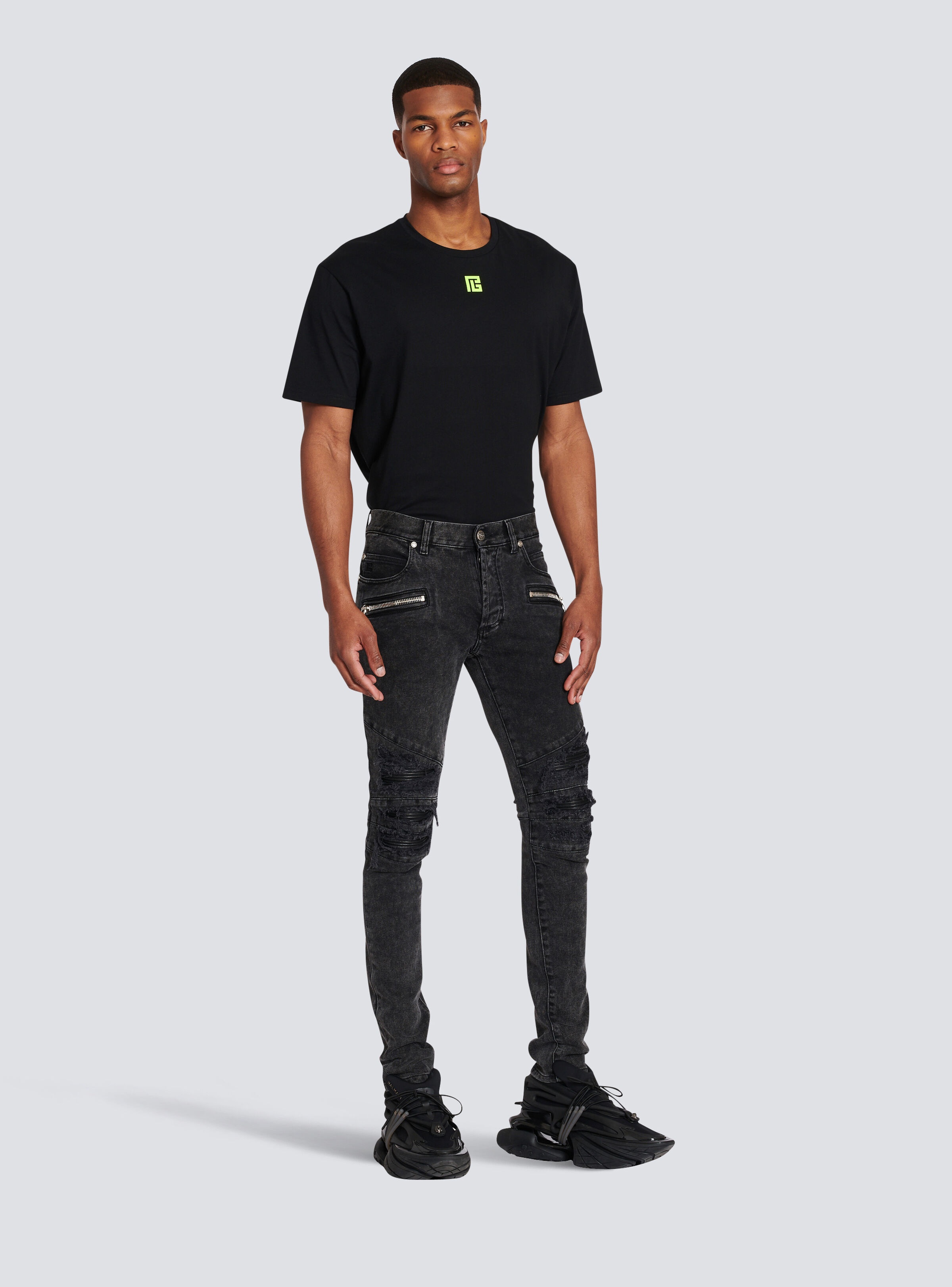 Faded faux leather slim jeans - 5