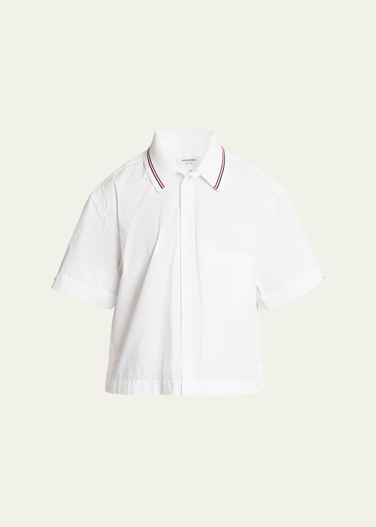 Men's Cotton Seersucker Knit Collar Shirt - 1