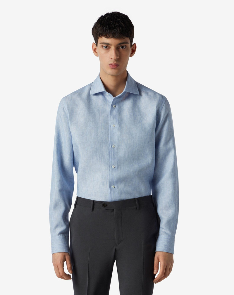 CORNELIANI Light blue pure linen shirt outlook