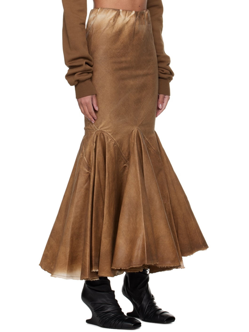 Brown Divine Bias Denim Maxi Skirt - 2