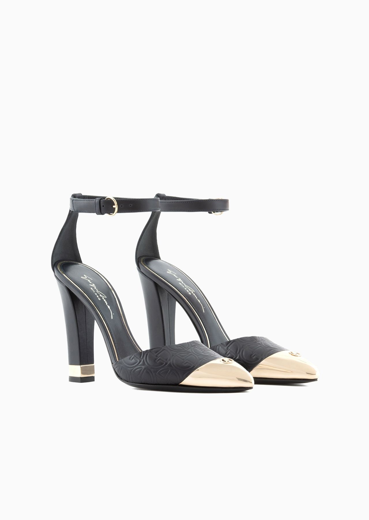 Leather d’Orsay court shoes with all-over logo - 2