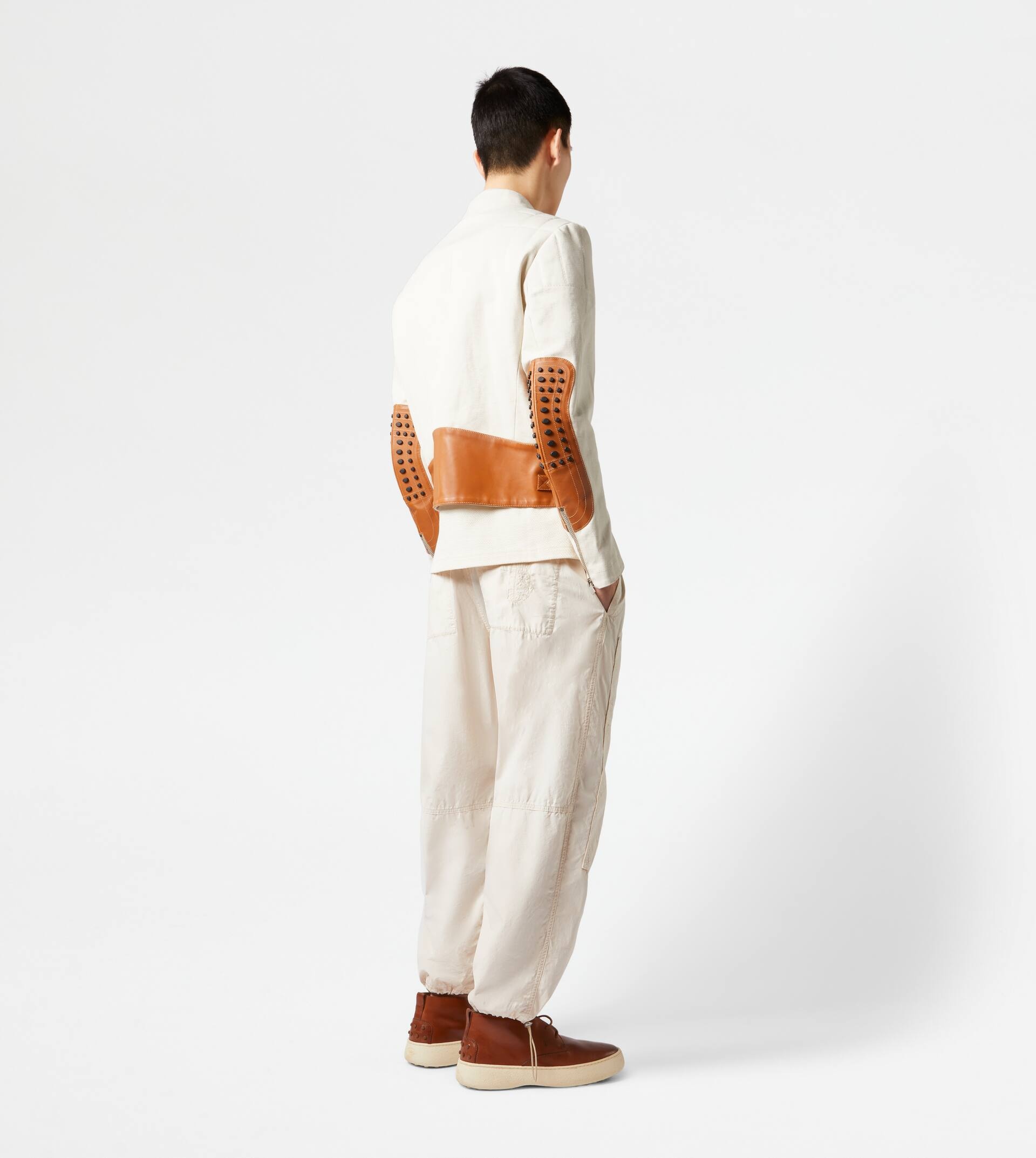 BIKER IN CANVAS AND LEATHER - BEIGE - 3