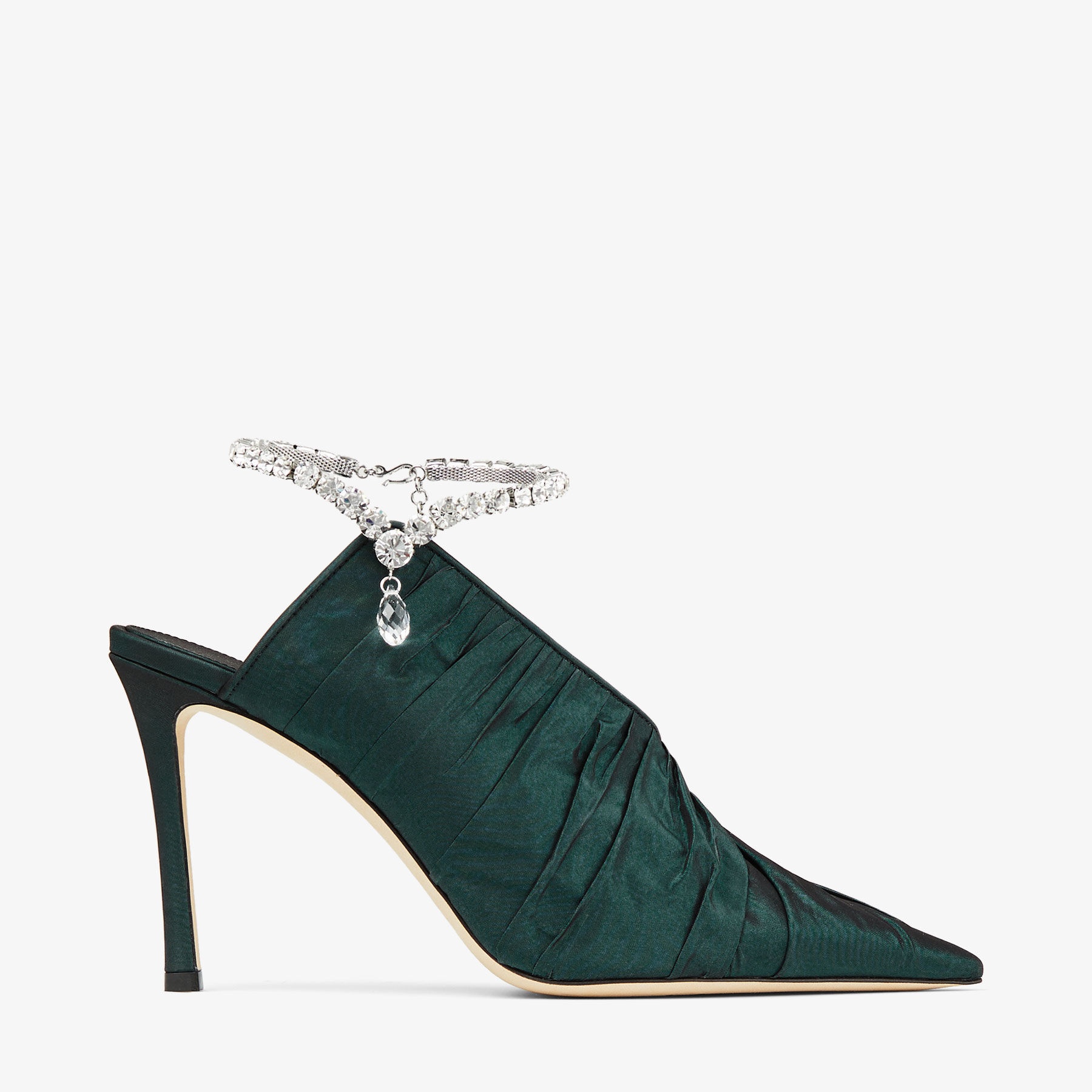 Sadia 95
Dark Green Taffeta Pumps with Crystal Anklet - 1