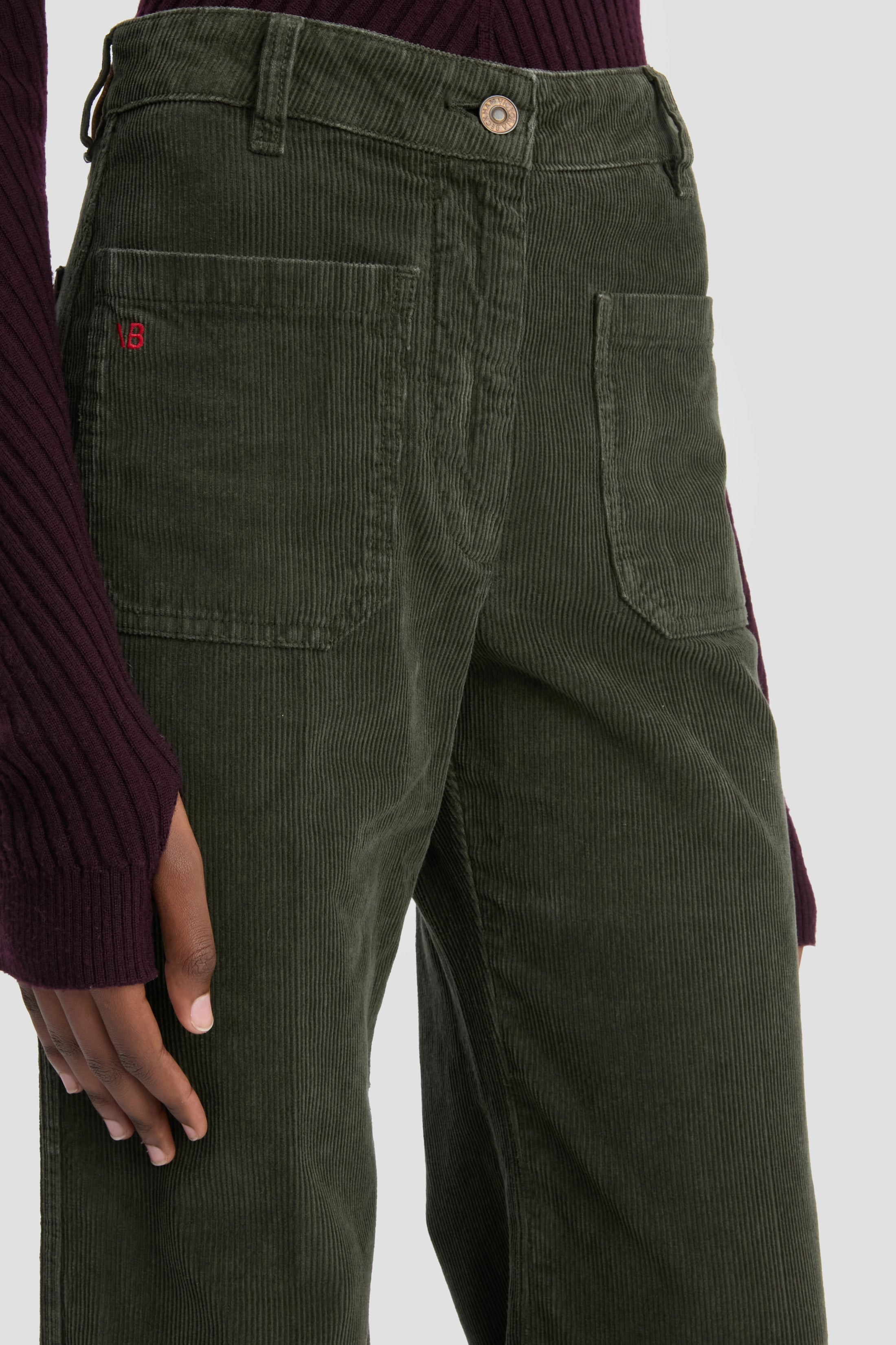 Alina High Waisted Corduroy Jean In Khaki - 4