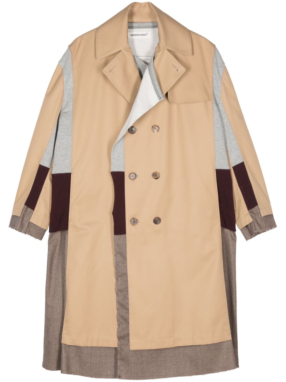 knitted-panels trench coat - 1