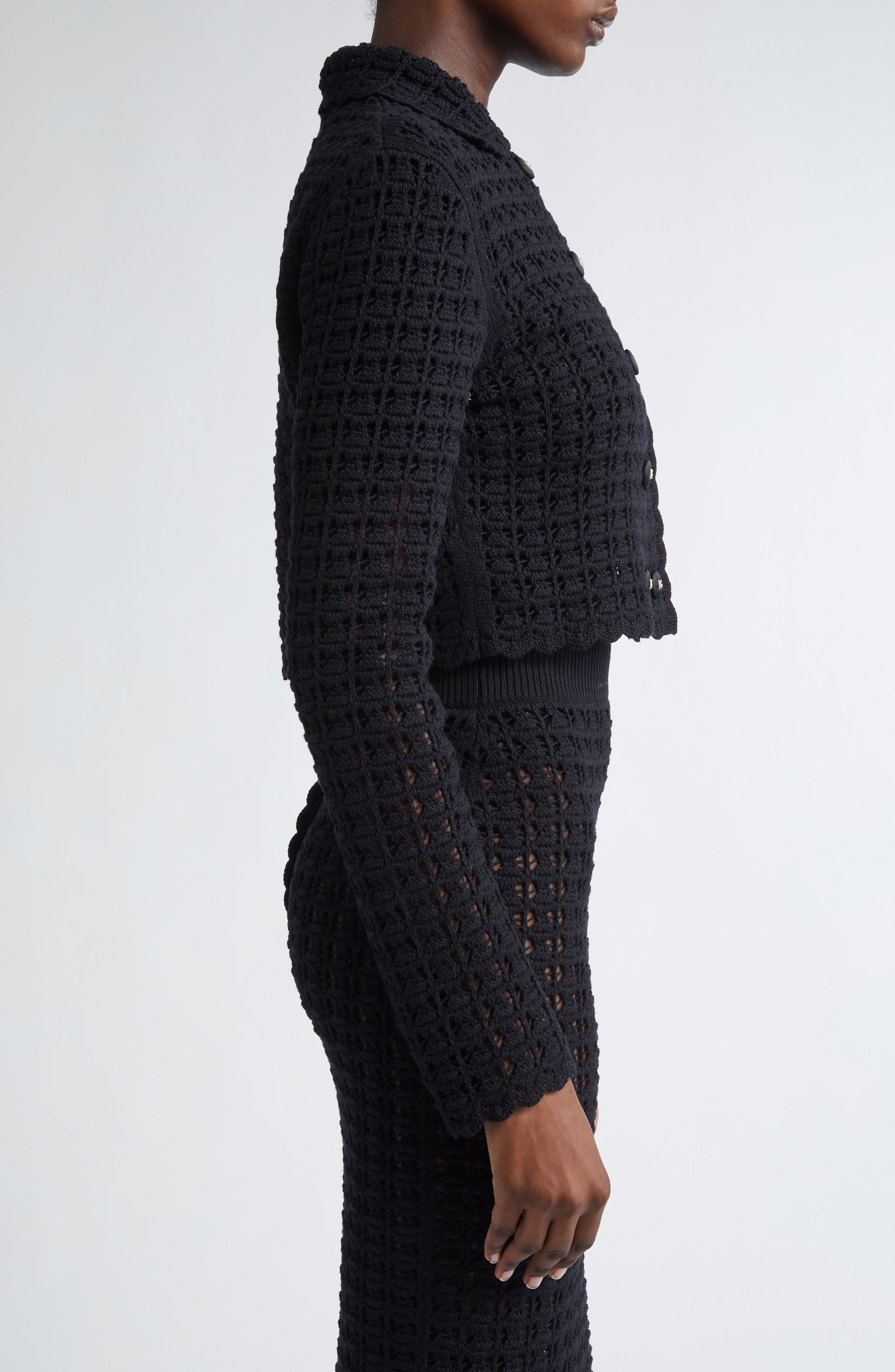 Dolce&Gabbana Virgin Wool Crochet Jacket in N0000 Nero at Nordstrom - 4