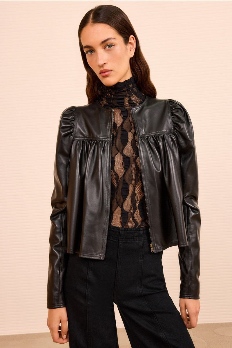 ULLA JOHNSON Anouk Zip Up Leather Jacket outlook