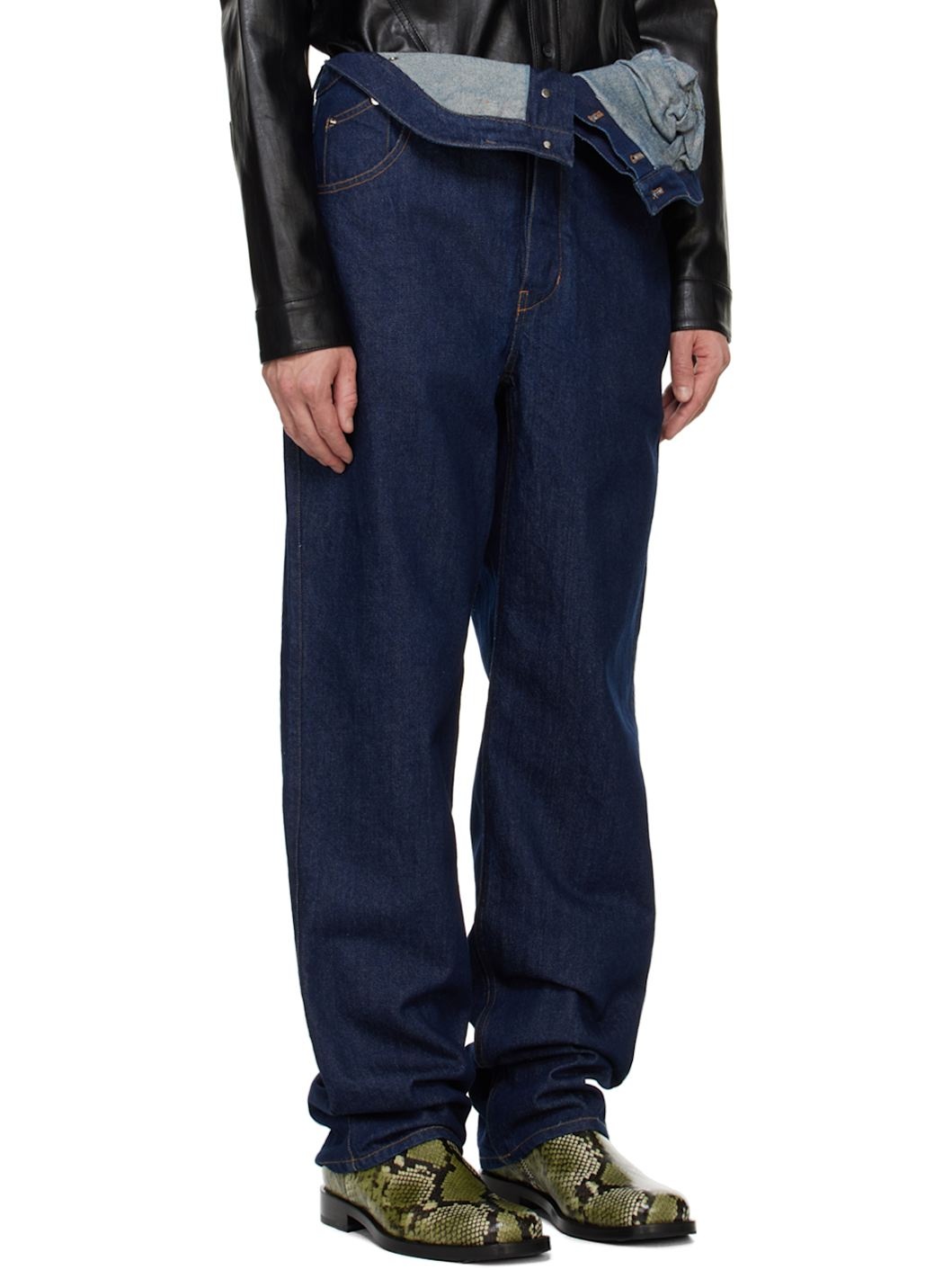Indigo Asymmetric Flower Jeans - 2