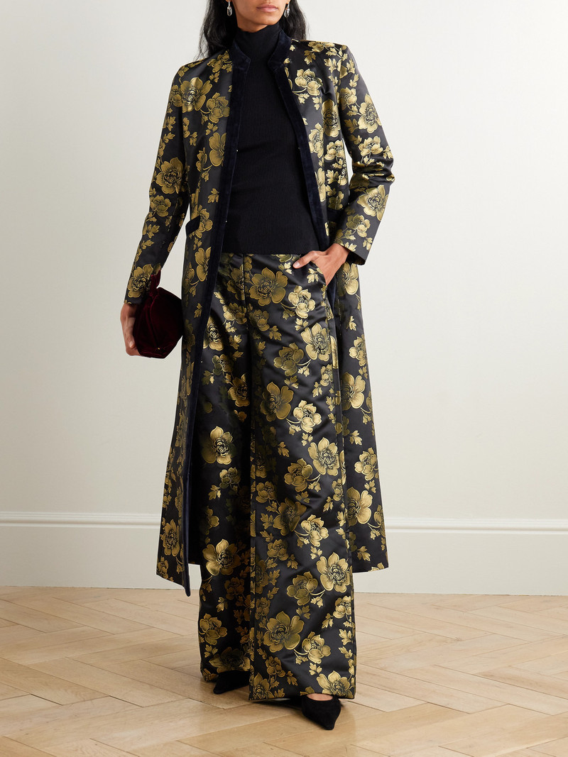 DESTREE Beatrice Floral-brocade Wide-leg Pants outlook