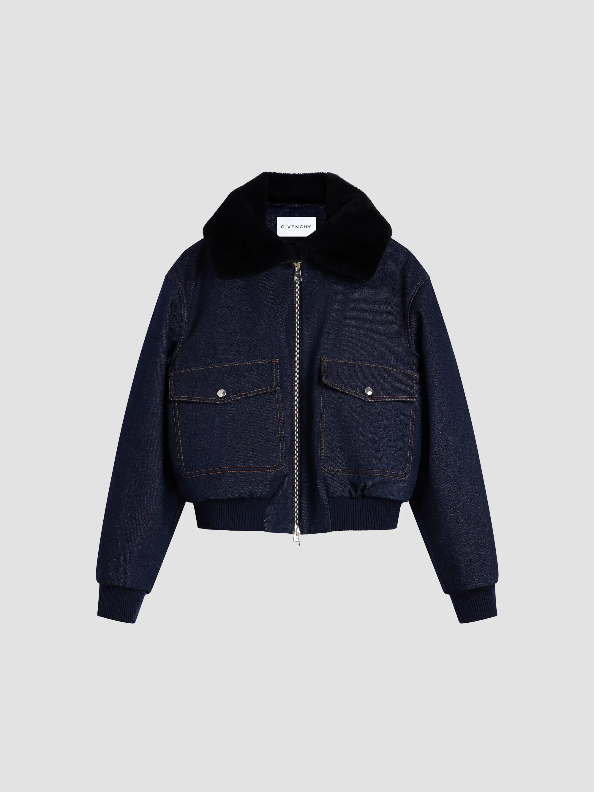 Women's Shearling Collar Denim Blouson - Dark Blue - 1