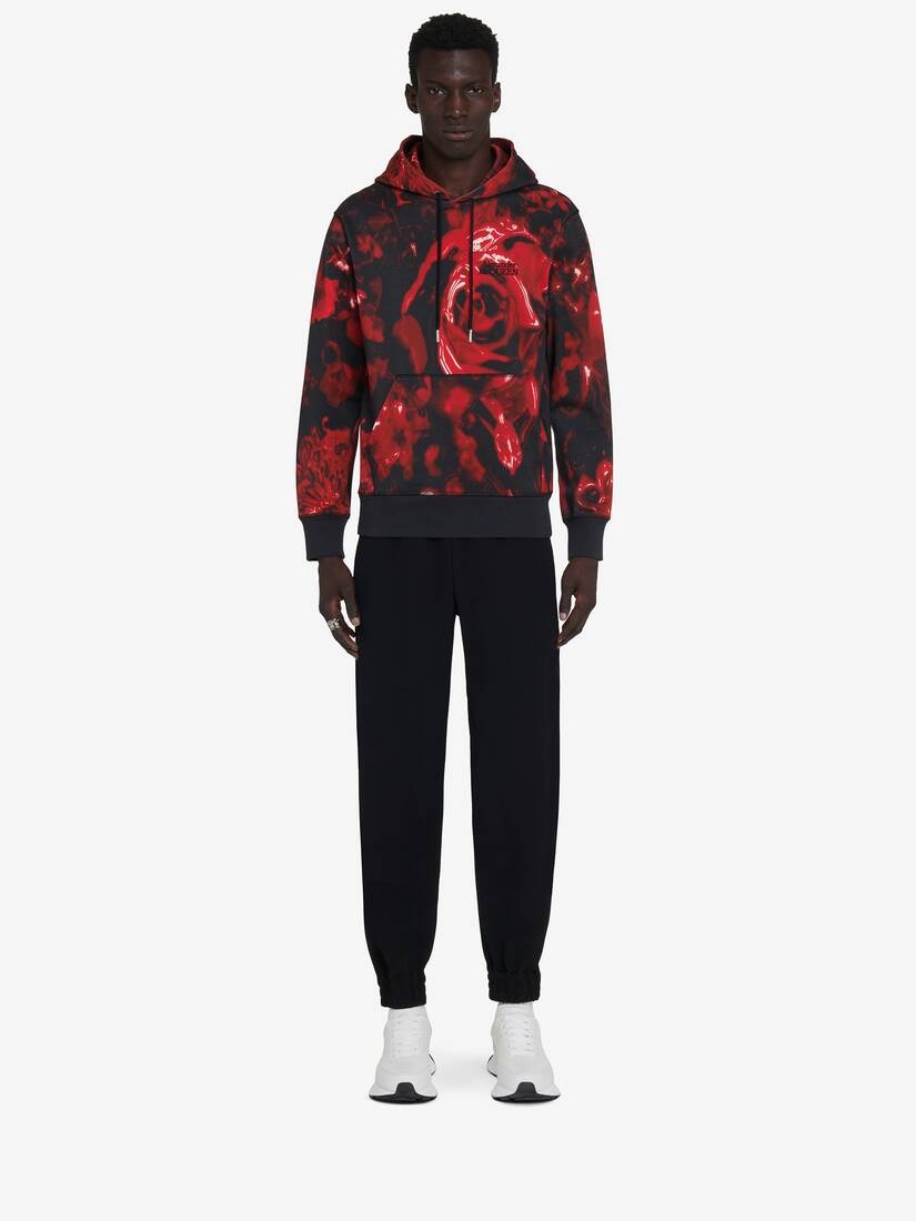 Men's Wax Flower Hooded Sweatshirt in Black/red - 3