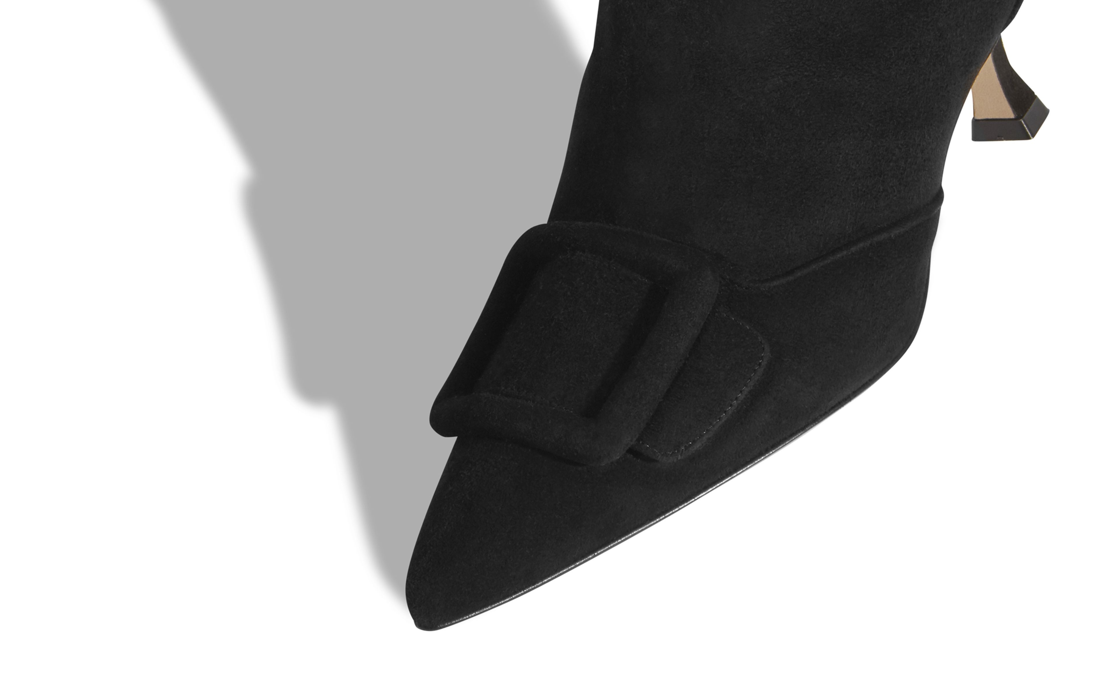 Black Suede Buckle Detail Ankle Boots - 4