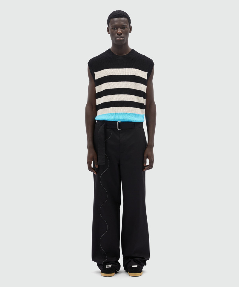 MSGM Black gabardine trousers with Wave embroidery outlook