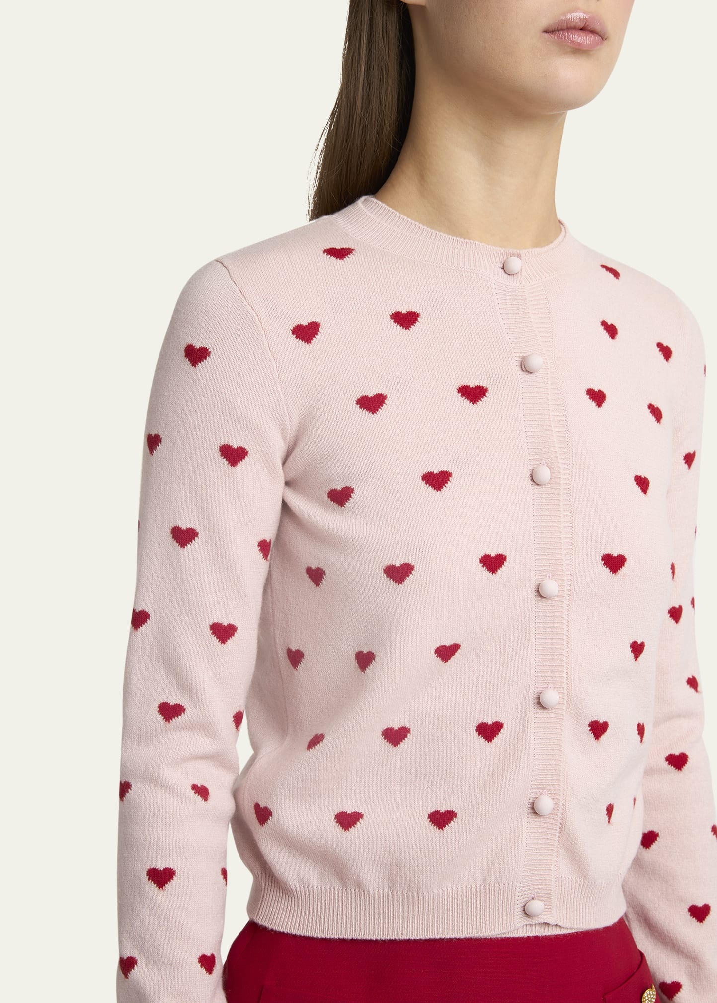 Jacquard Hearts Wool-Cashmere Cardigan - 5