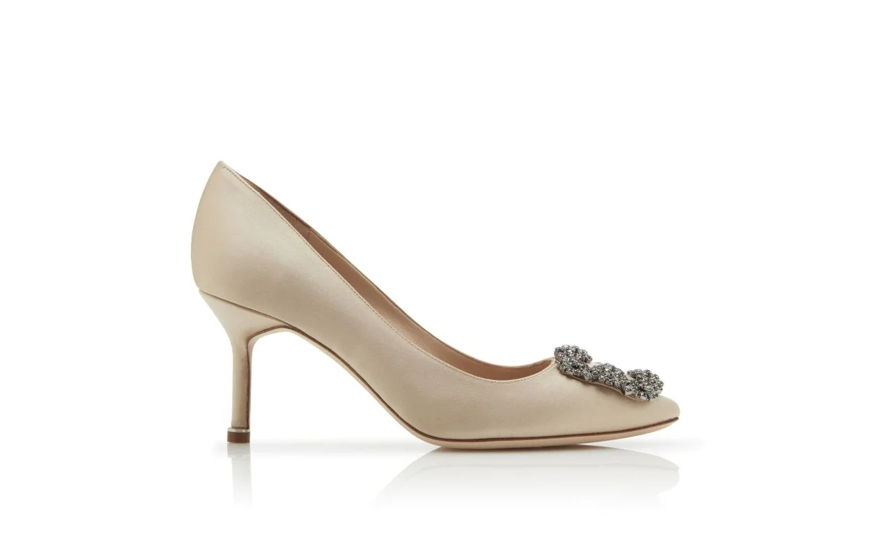 Champagne Satin Jewel Buckle Pumps - 1