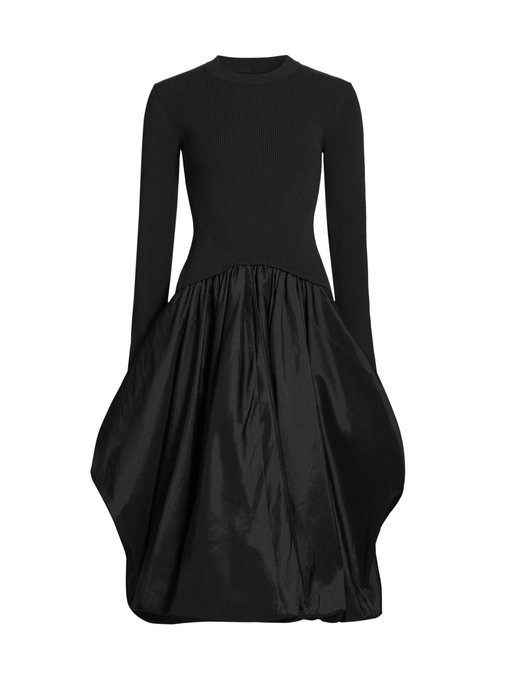 Women's Kenlie Mixed-Media Bubble Skirt Midi-Dress - Black - 1