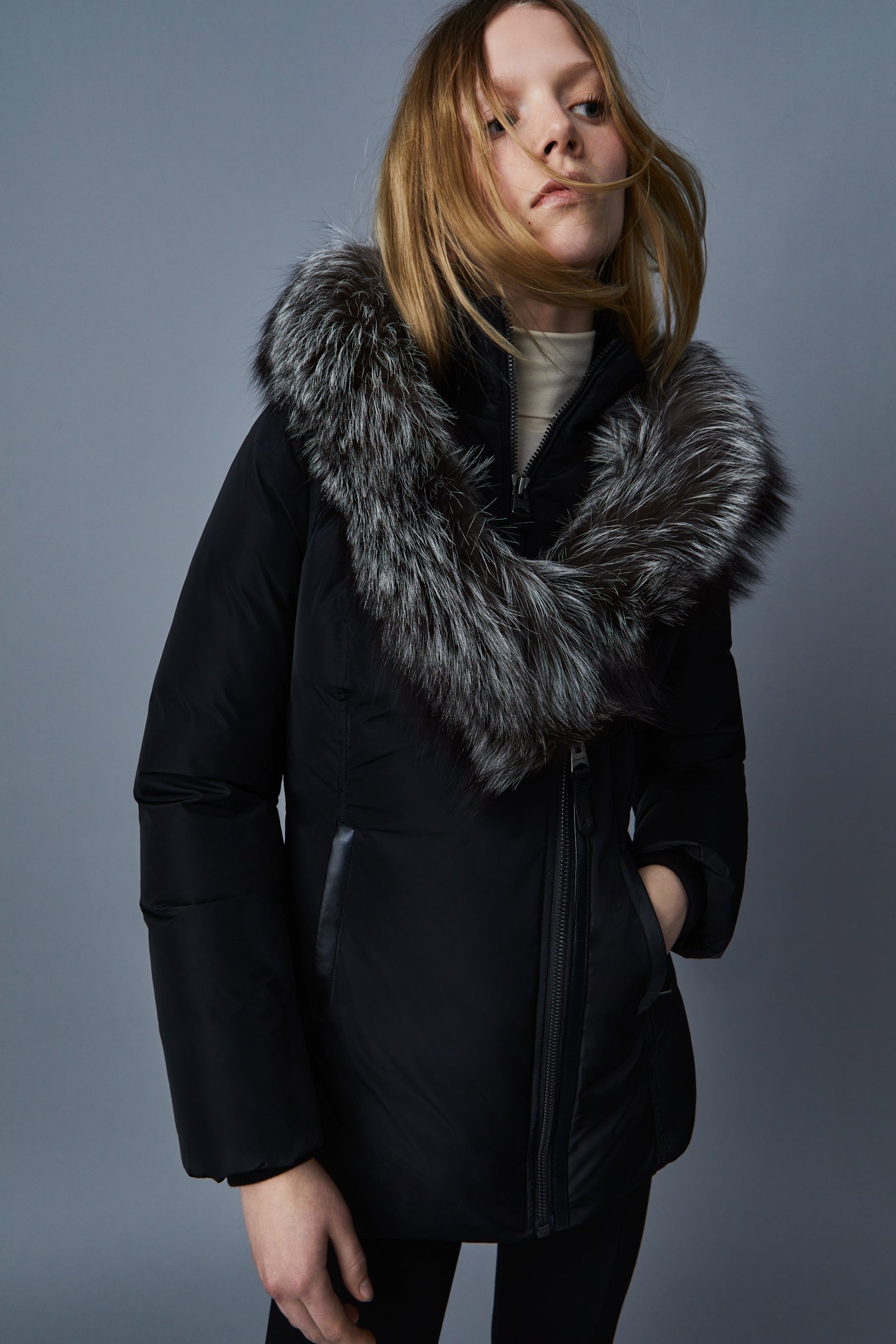 Adali, Down coat with natural fur Signature Mackage Collar for ladies