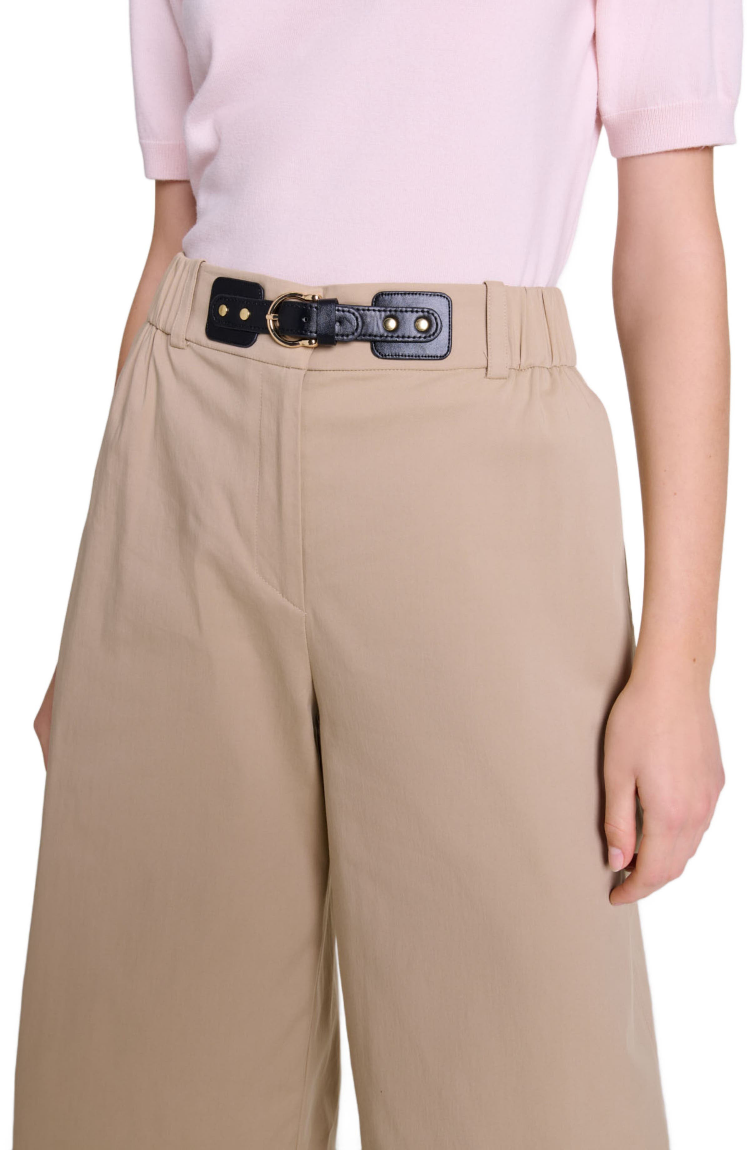 maje Wide-leg cotton trousers in Beige Light at Nordstrom - 4