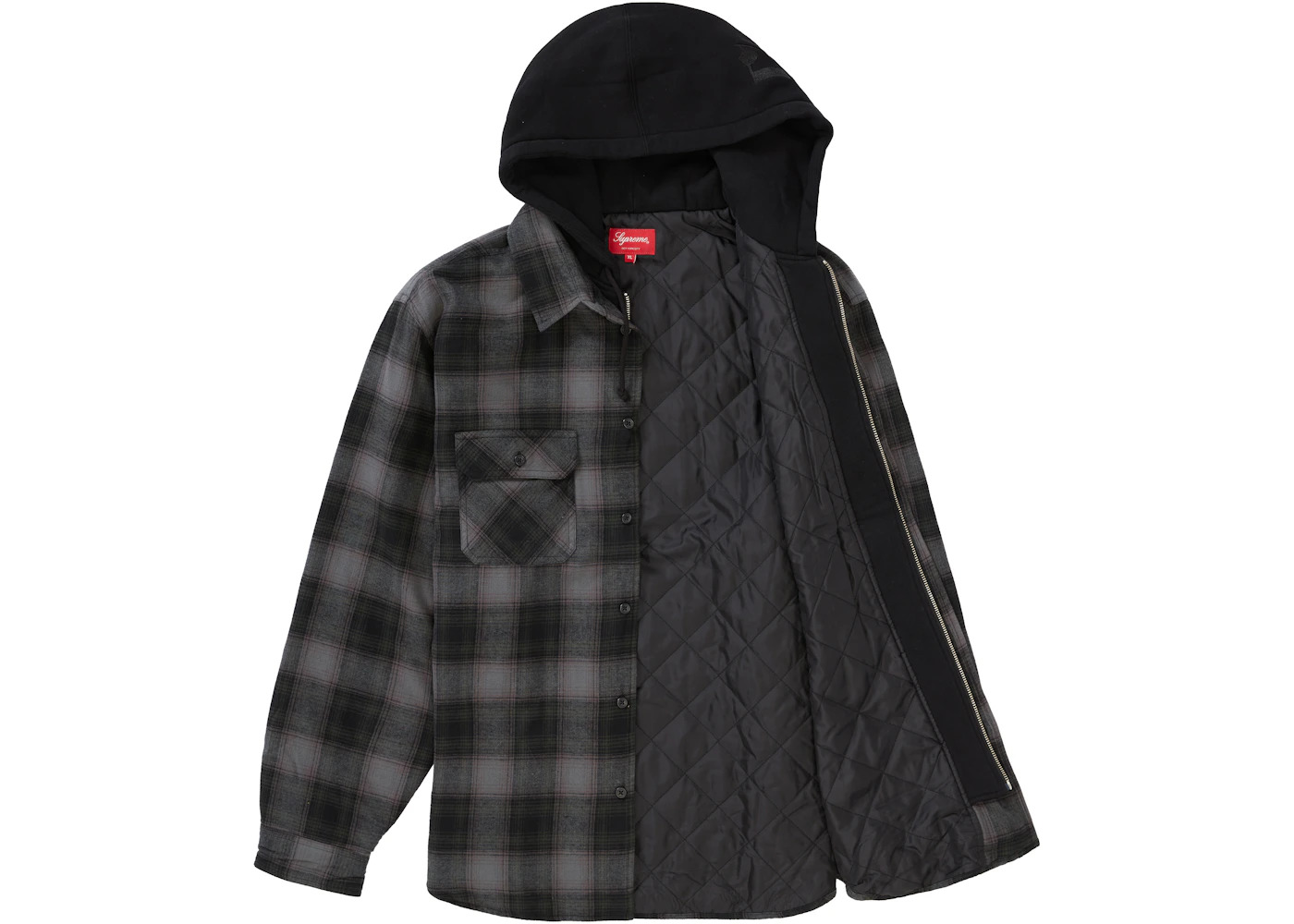 Supreme Hooded Flannel Zip Up Shirt Black - 2