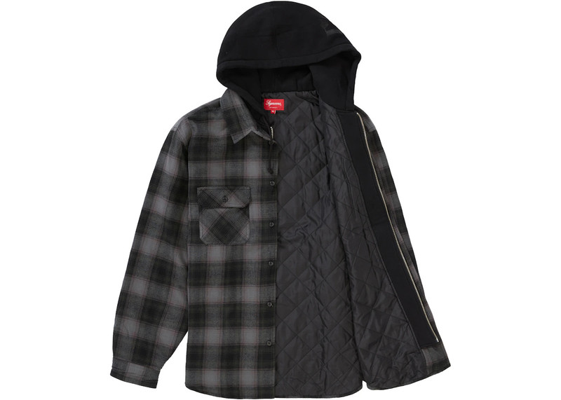 Supreme Supreme Hooded Flannel Zip Up Shirt Black outlook