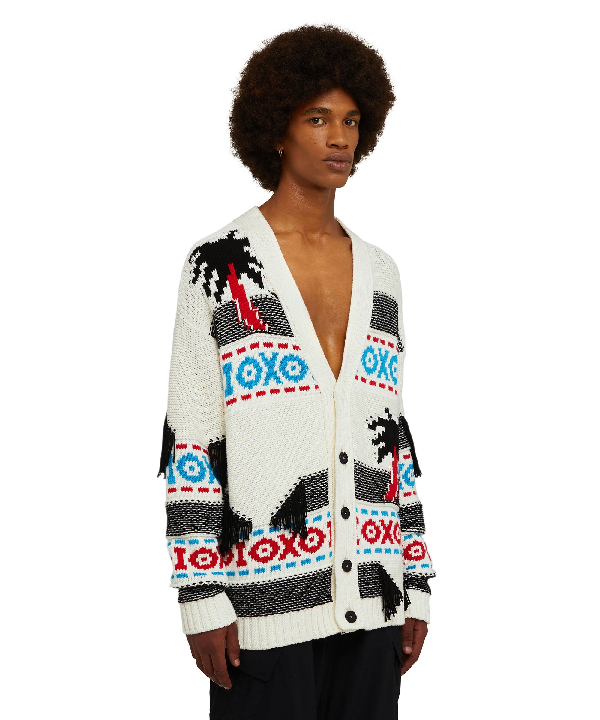 Jacquard cotton cardigan with "palms Ikat" inlays - 5