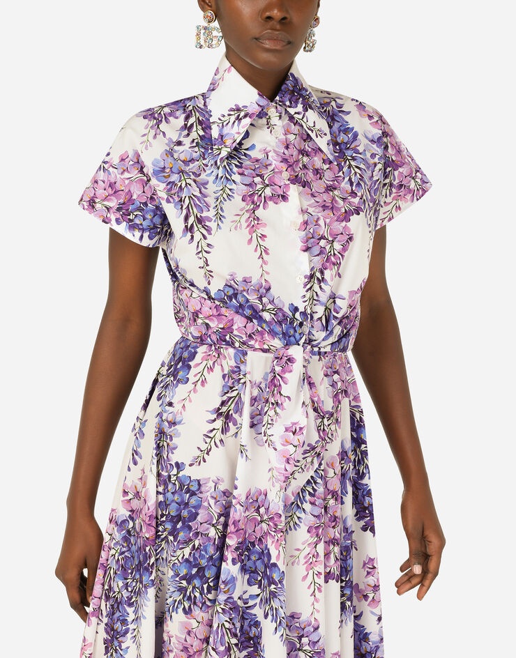 Wisteria-print poplin shirt with knot detail - 4