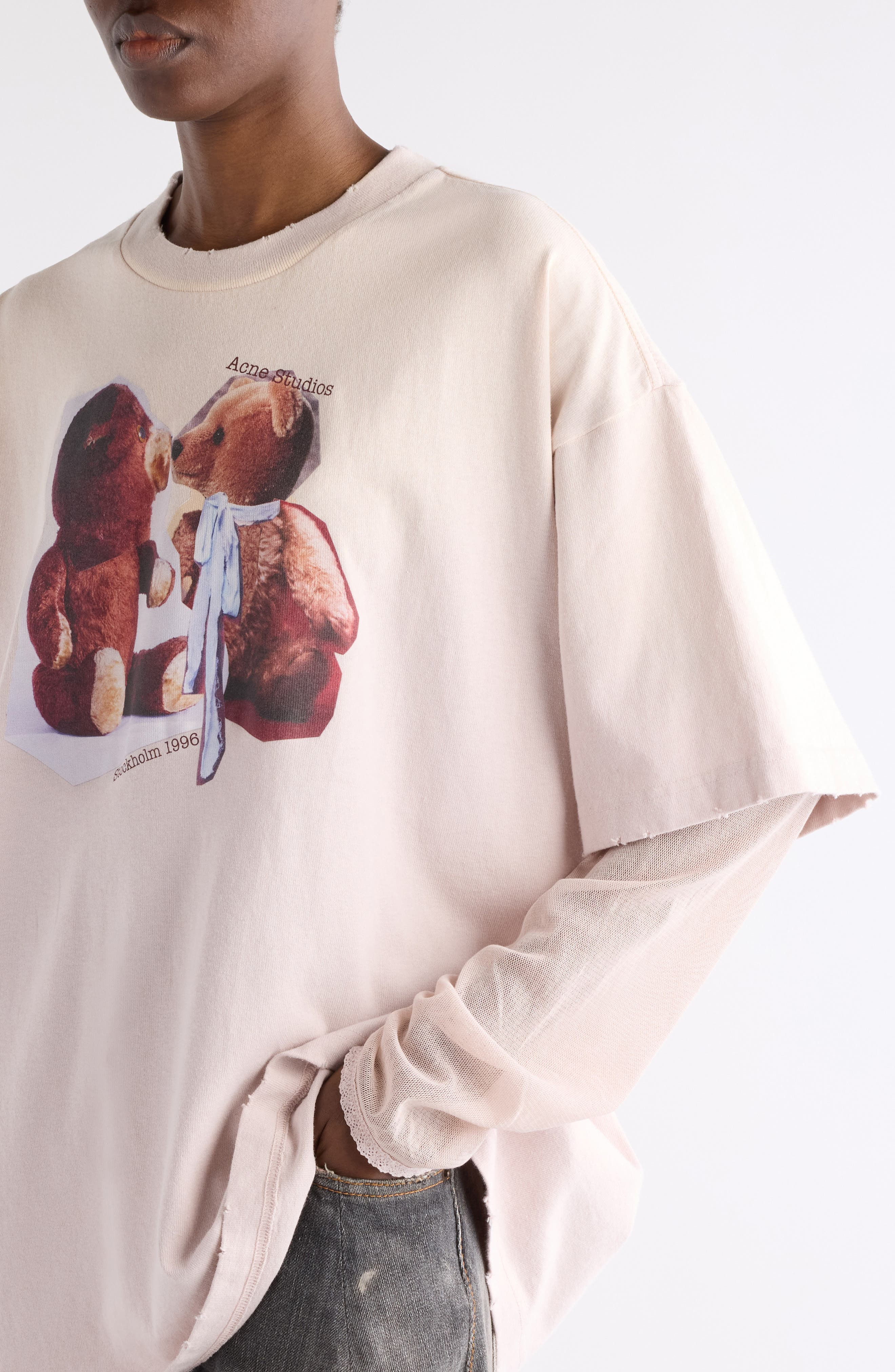 Acne Studios Edra Layered Long Sleeve Graphic T-Shirt in Violet Pink at Nordstrom - 4