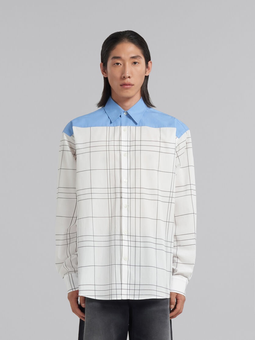 WHITE CHECKED COTTON SHIRT WITH PLAIN YOKE - 2