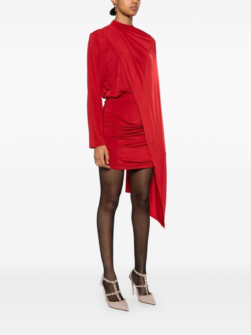 long-sleeve cape-effect dress - 3