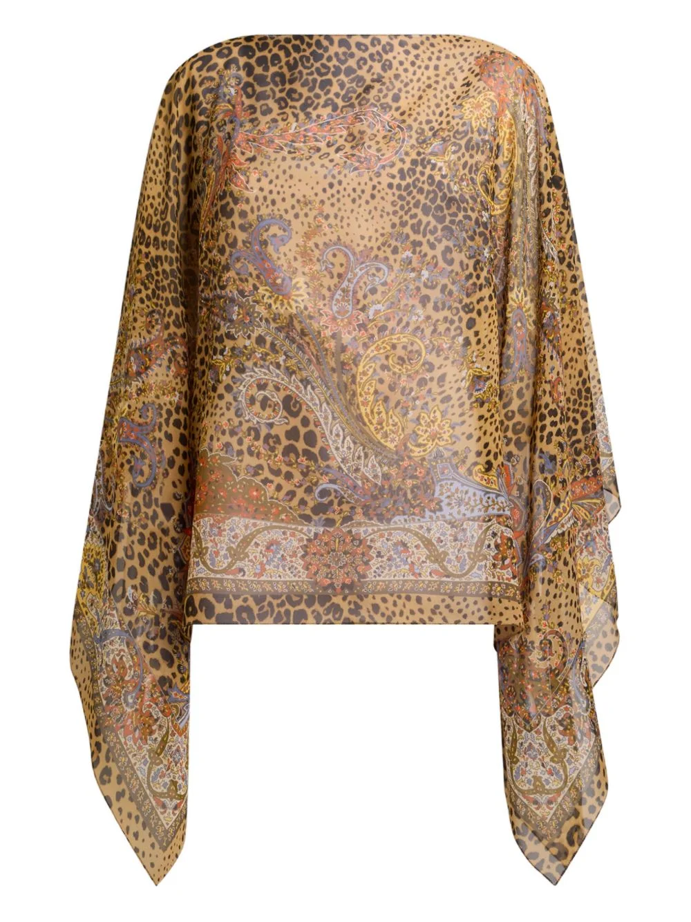 paisley-motif animal-print silk poncho - 1