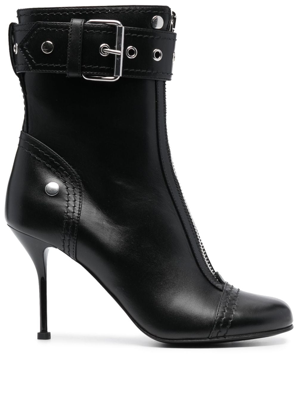 buckle-detail 90mm leather boots - 1