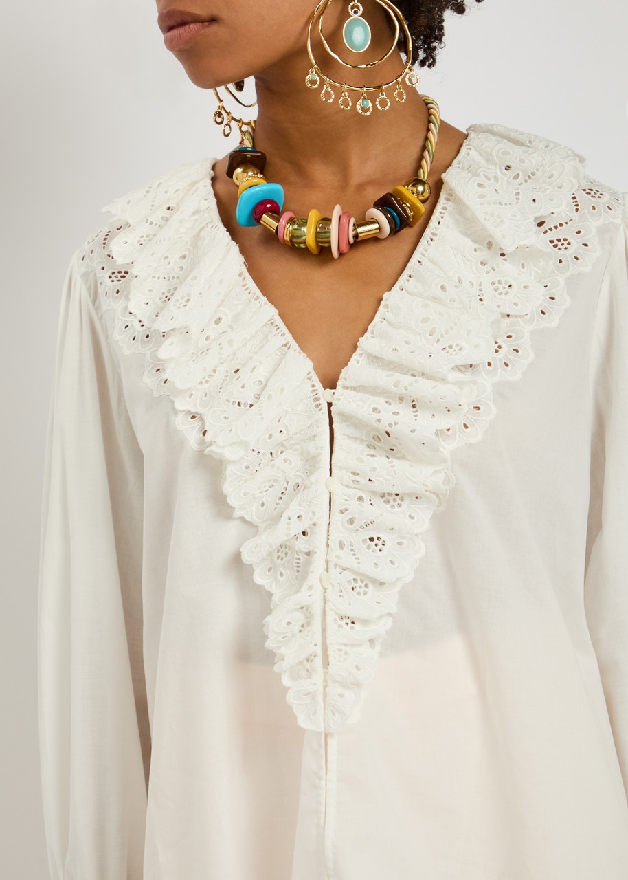 Chloe Broderie Anglaise Ruffled Cotton Blouse - 5