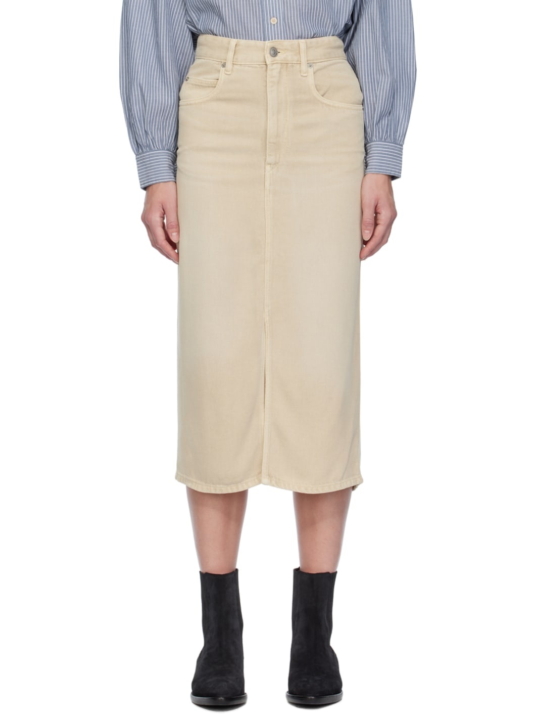 Beige Tilauria Denim Midi Skirt - 1