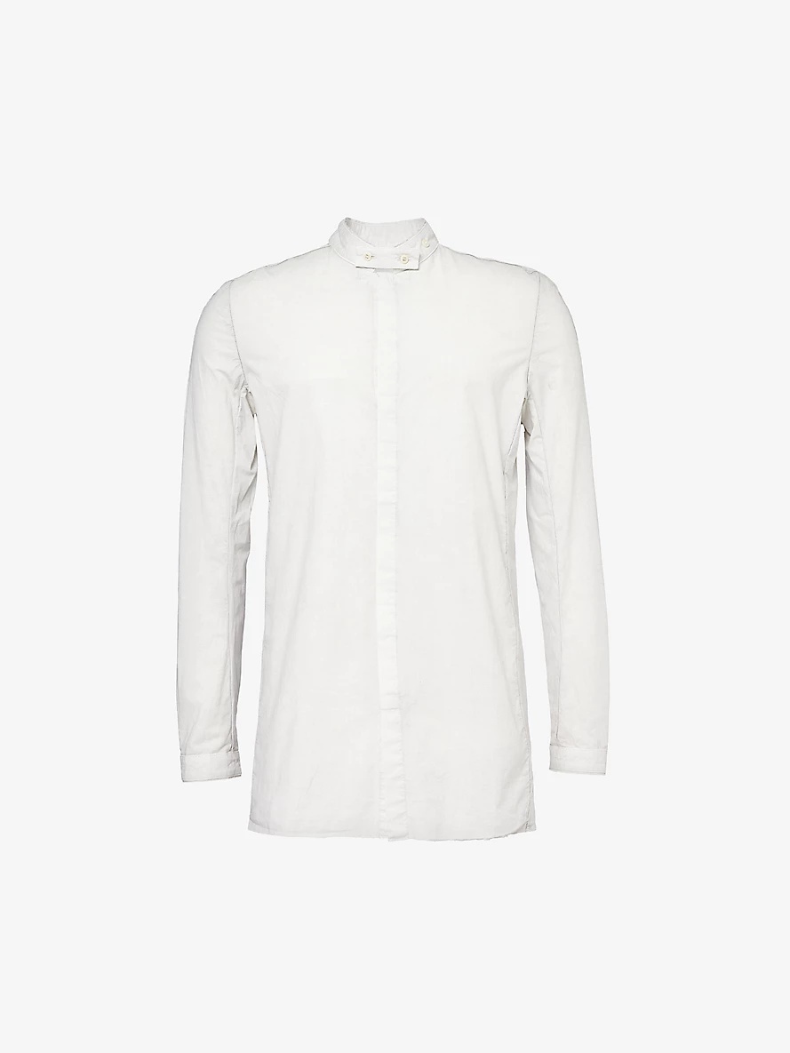 Band-collar long-sleeved stretch-cotton and linen shirt - 1