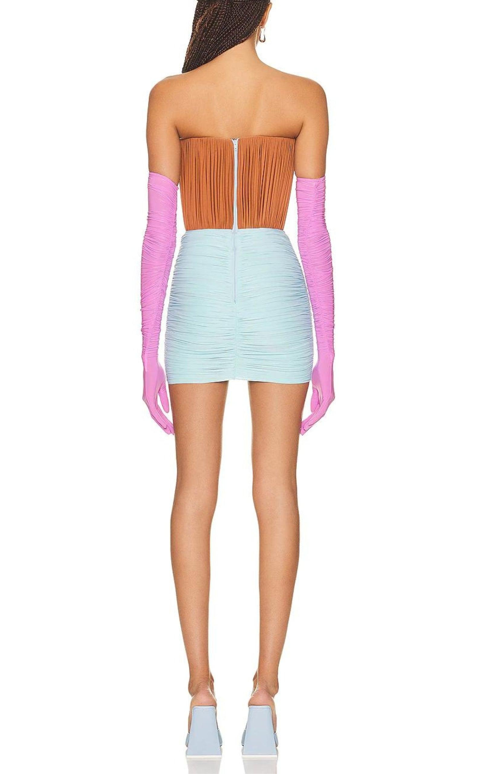 Stone Gloved Ruched Mesh Mini Dress - 4