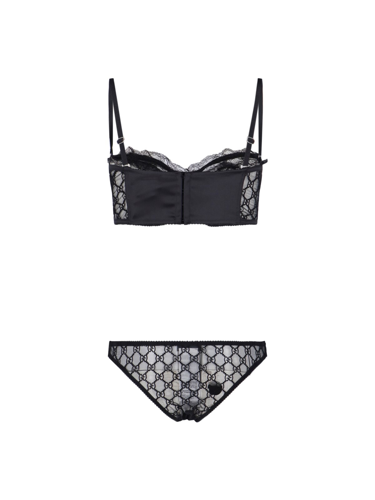 Gucci Gg Logo Sheer-lace Lingerie Set - Woman Underwear Black Xs