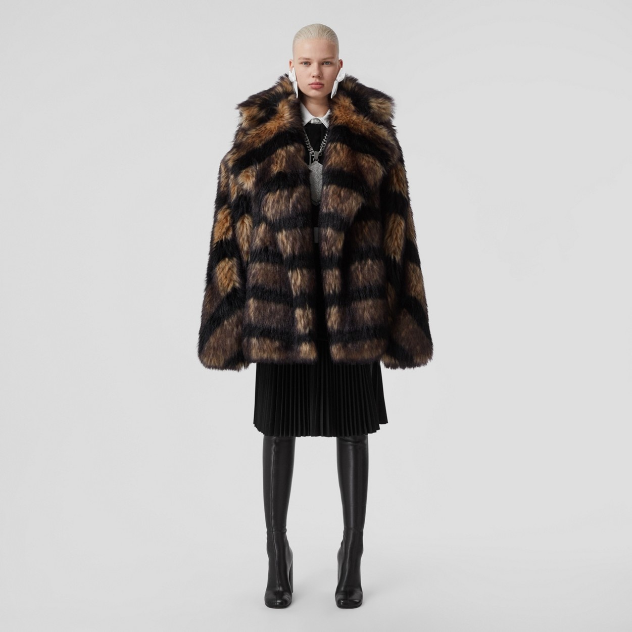 Striped Faux Fur Oversized Jacket - 2