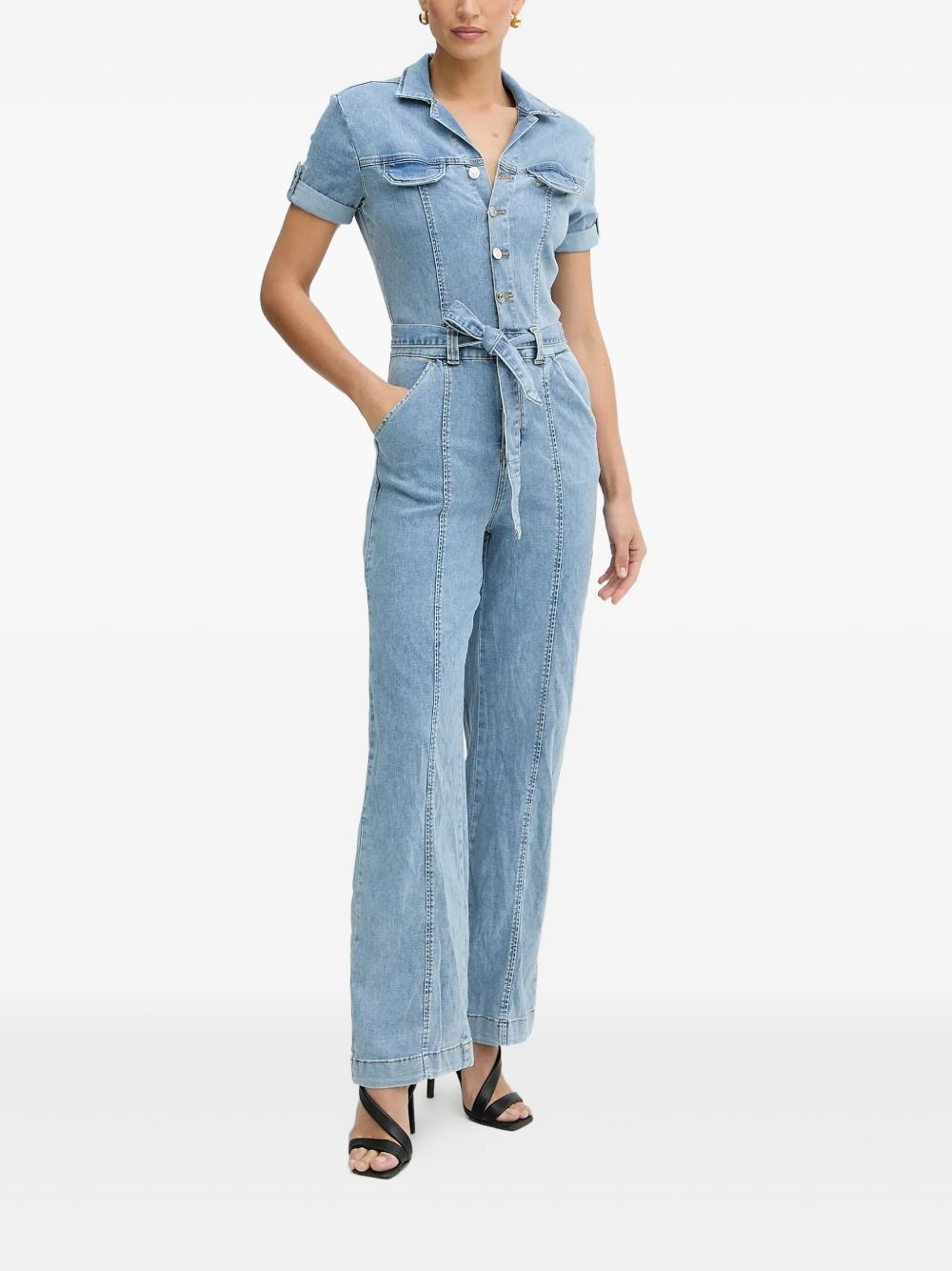 button-fastening belted jumpsuit - 5