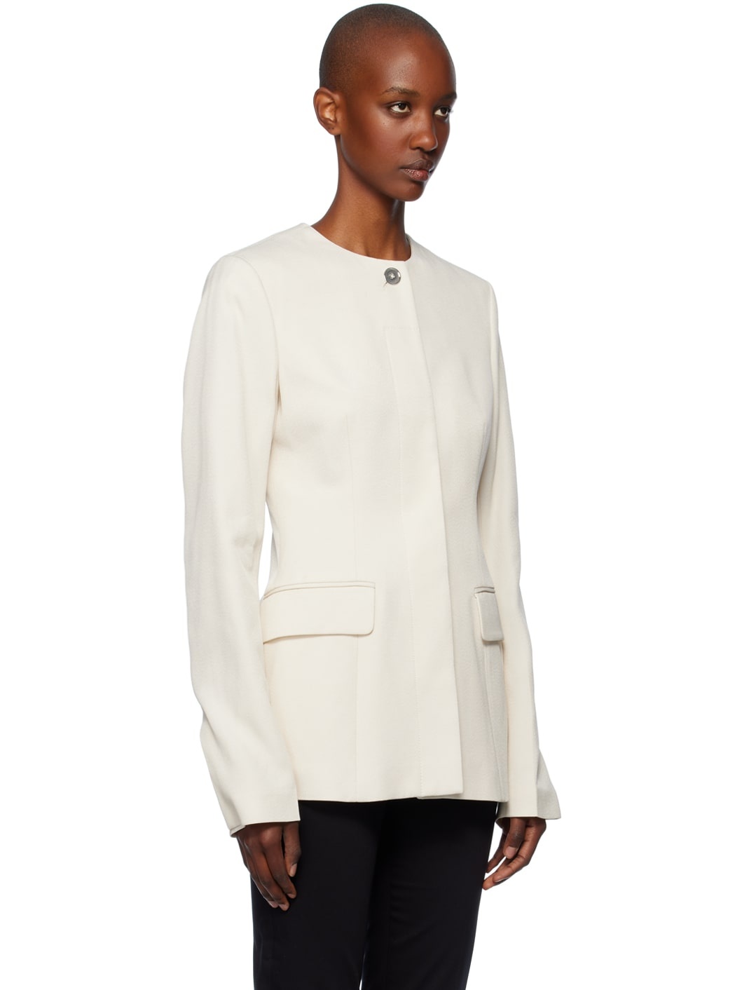 Off-White Collarless Cinched Jacket - 2