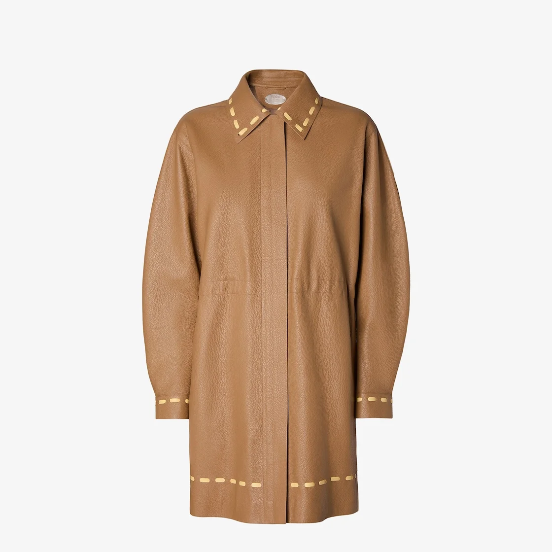 Overcoat Brown leather overcoat with Selleria stitching - 1