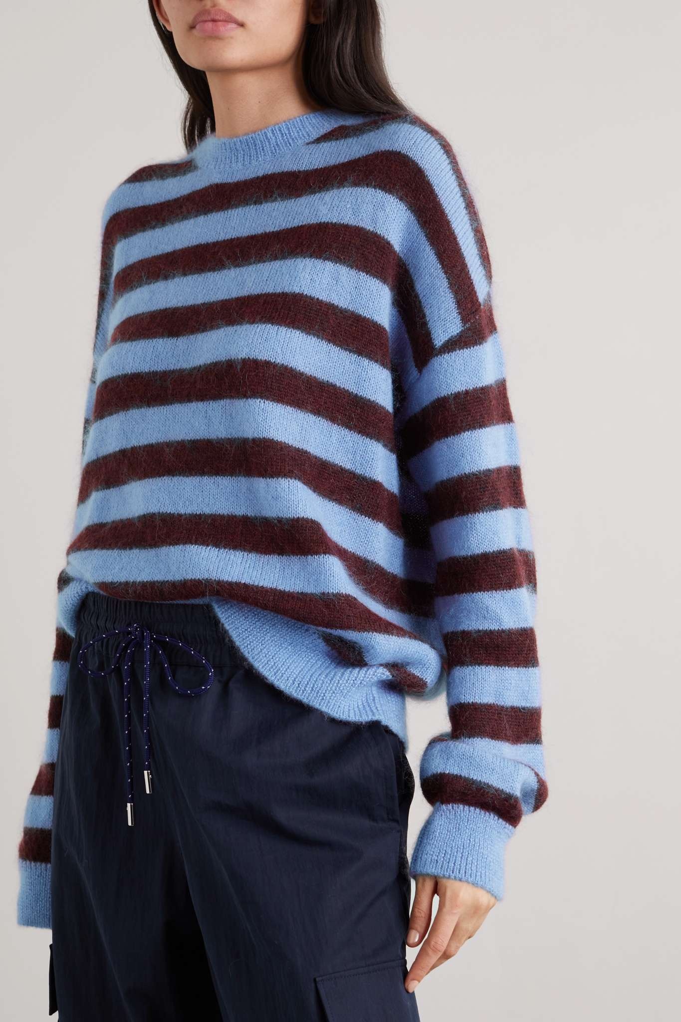 Leather-trimmed striped knitted sweater - 3