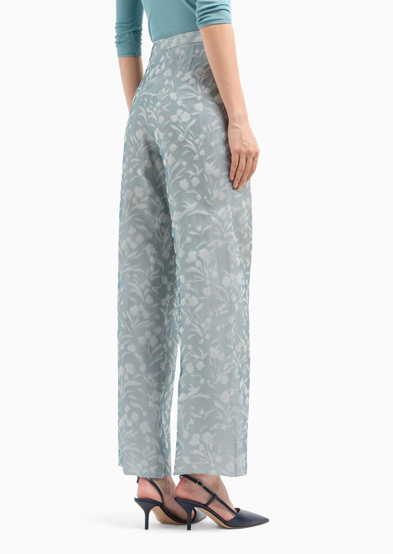 Floral jacquard silk wide trousers - 3
