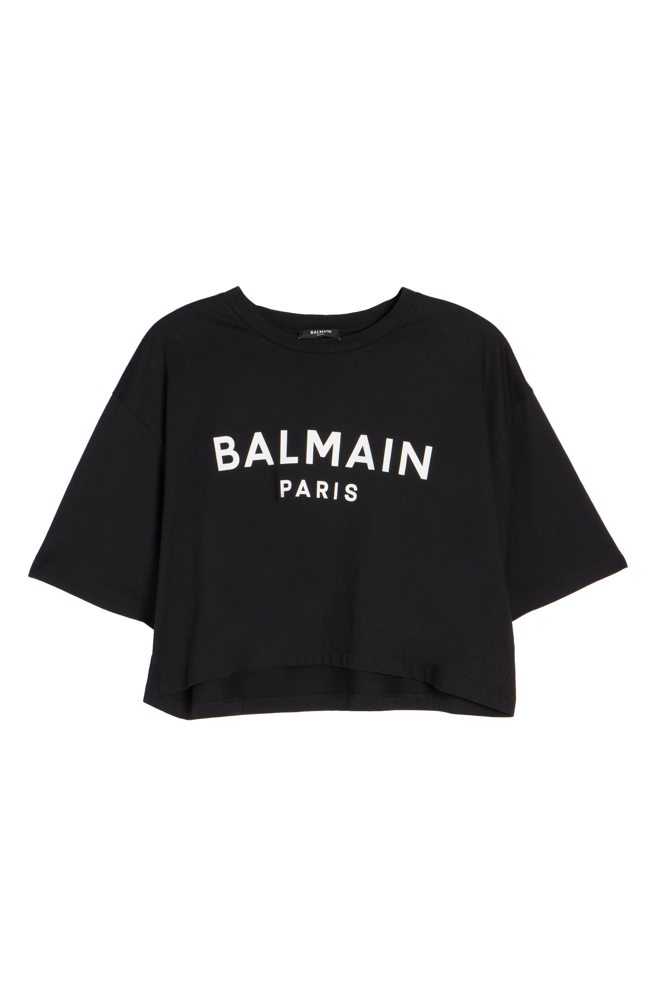 Balmain Logo Crop Cotton Graphic T-Shirt in Eab Black/White at Nordstrom - 6