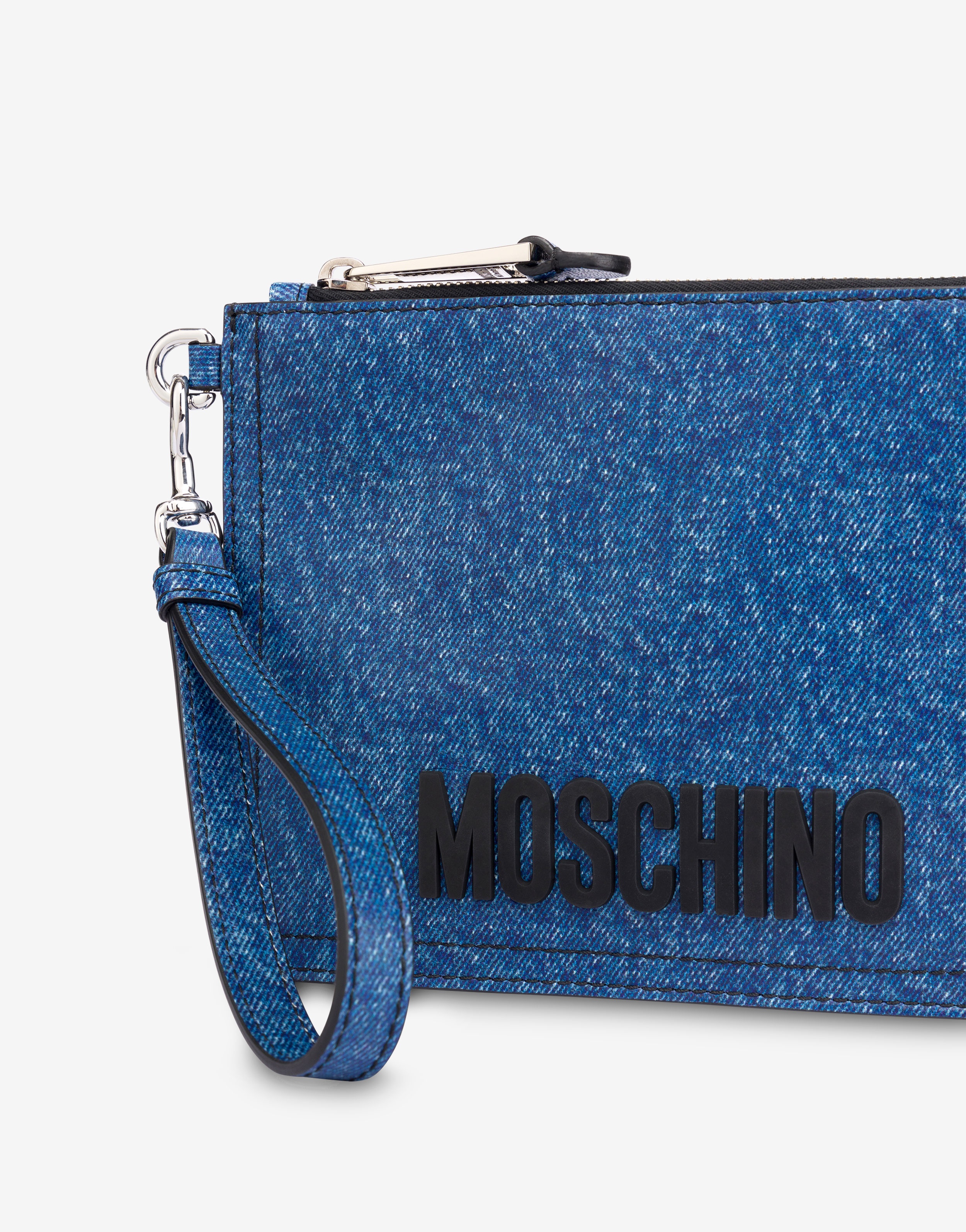 DENIM PRINT NAPPA LEATHER CLUTCH - 4